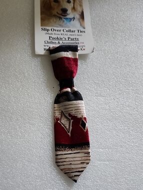 Hand Crafted Red Black Cream Slip-Over Dog Tie